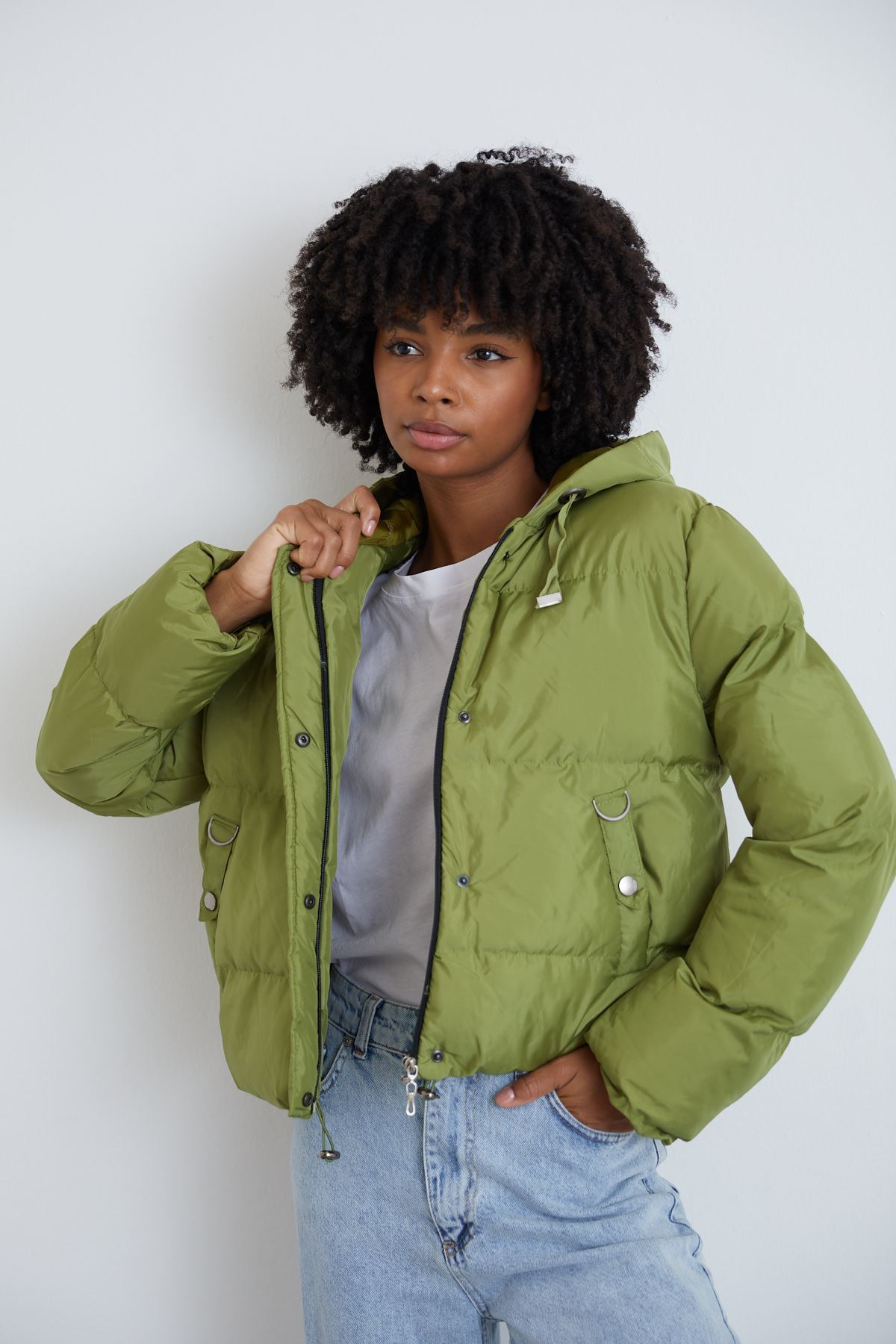 Kapüşonlu Şişme Mont-Fıstık Yeşili