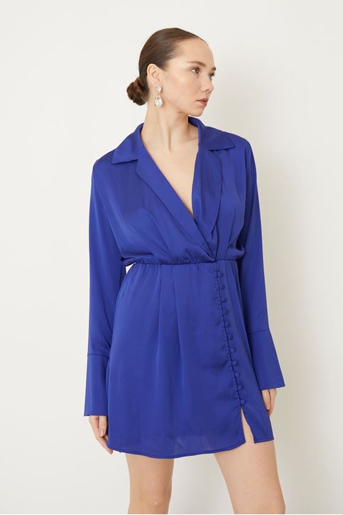 Kol Manşetli Elbise-İndigo