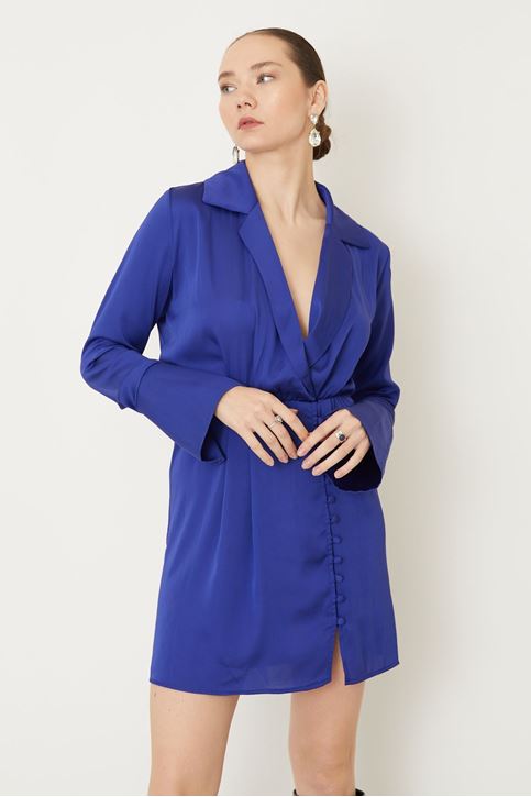 Kol Manşetli Elbise-İndigo