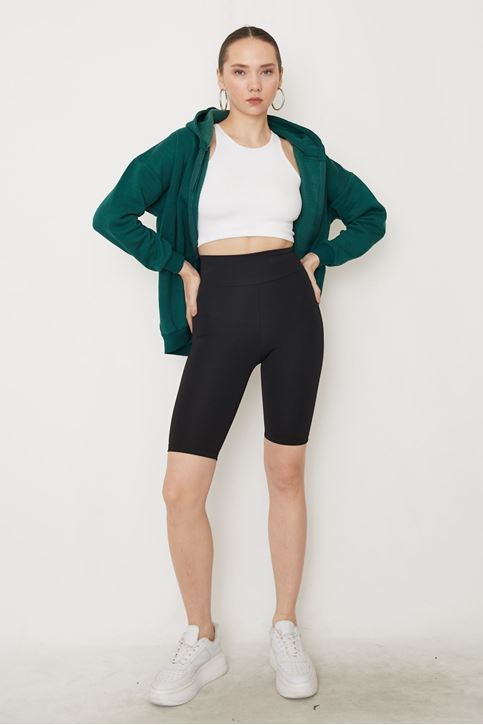 Korsajlı Kısa Tayt-Siyah