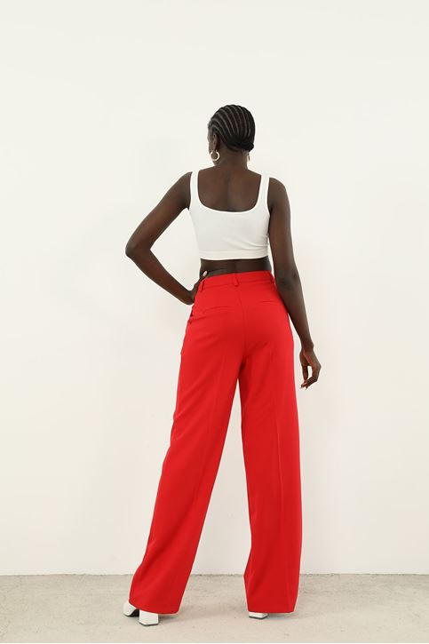 Retro Palazzo Pantolon-Kırmızı