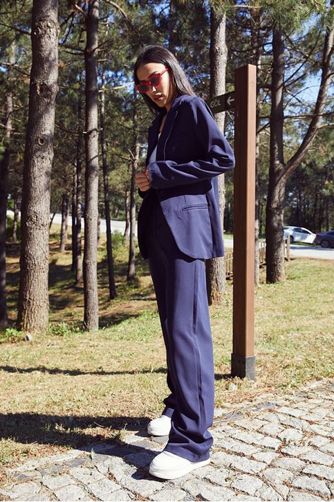 Retro Palazzo Takım-Lacivert