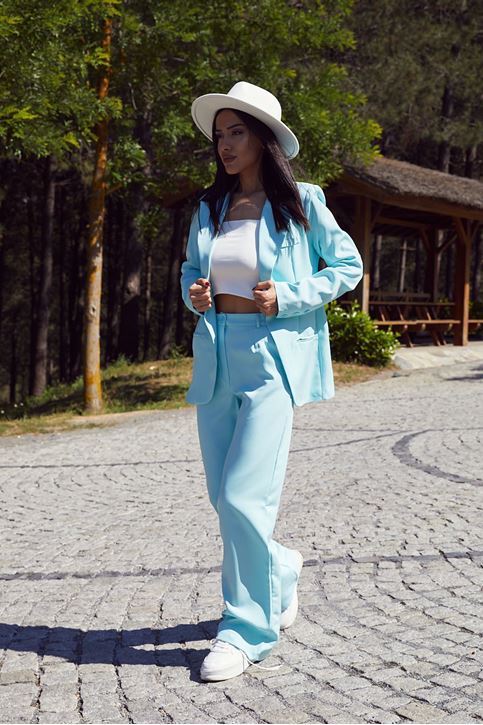 Retro Palazzo Ceket-Turkuaz