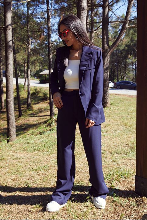 Retro Palazzo Takım-Lacivert