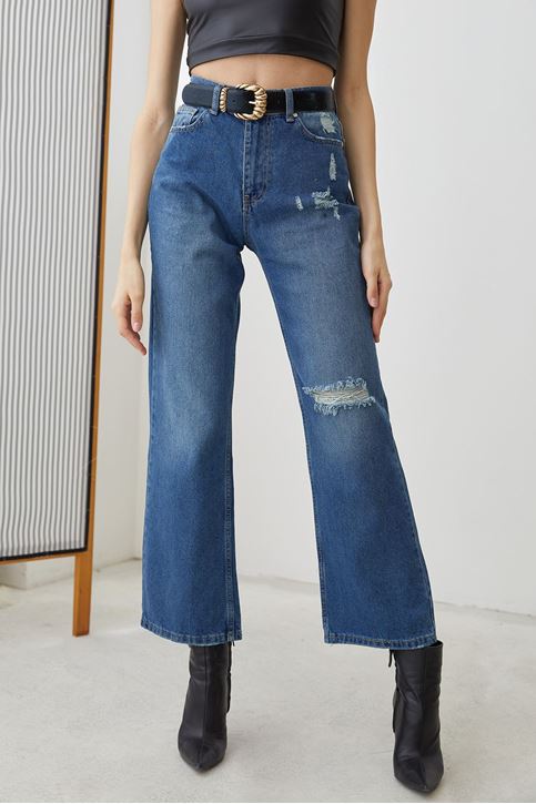 Yırtık Detay Jean Pantolon-Mavi