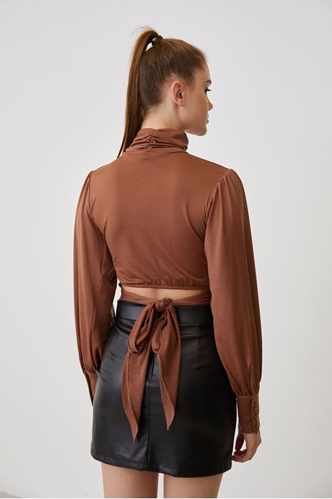 Bel Bağlamalı Bluz-Kahve