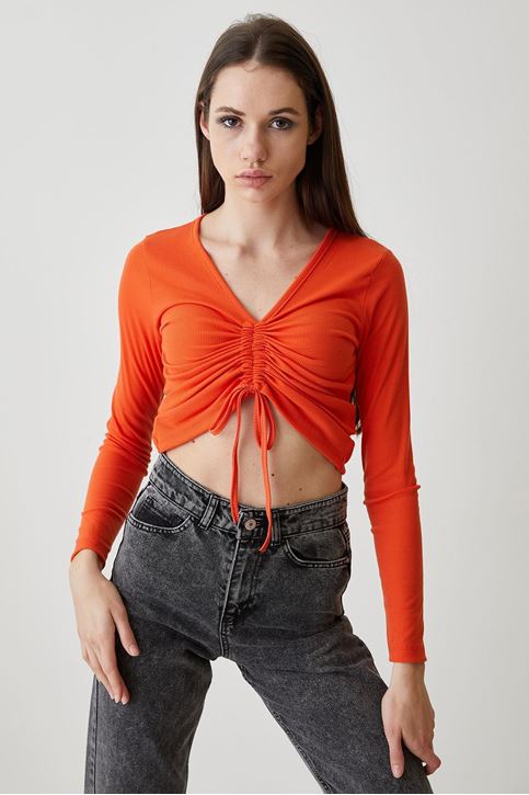 Ön Büzgülü Bluz-Oranj