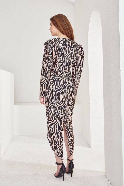 Zebra Desen Elbise-Bej