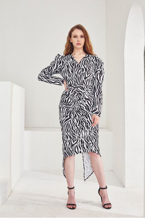 Zebra Desen Elbise-Siyah