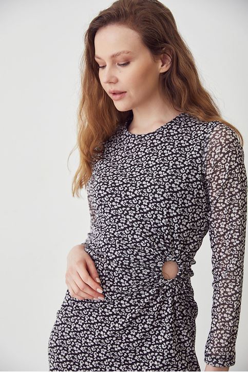 Beli Tokalı Tül Elbise-Siyah