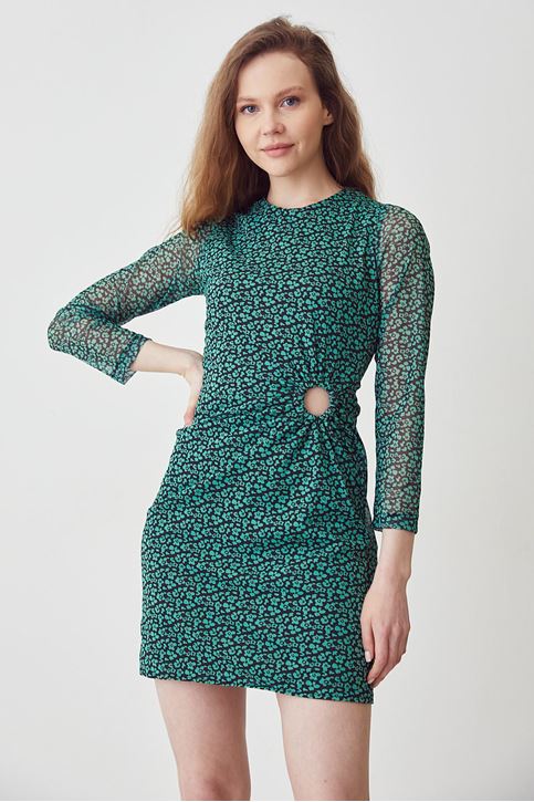 Beli Tokalı Tül Elbise-Yeşil