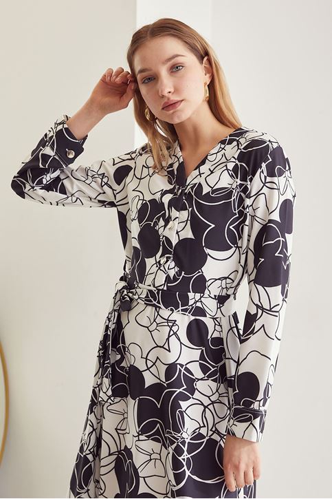Desenli Elbise-Siyah