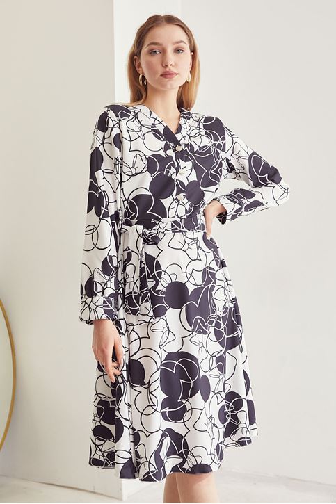 Desenli Elbise-Siyah