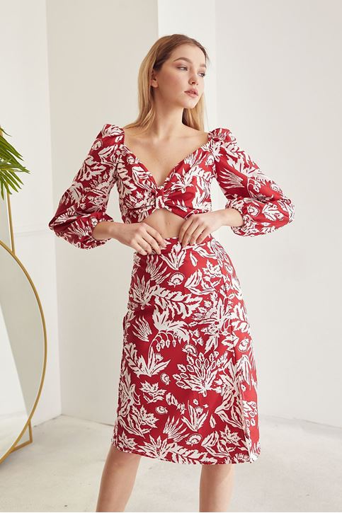 Desenli Etek Takım-Kırmızı