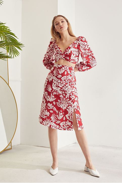 Desenli Etek Takım-Kırmızı