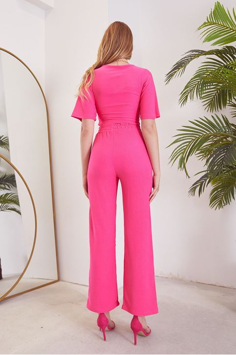 Önü Büzgülü Pantolon Takım-Fuşya