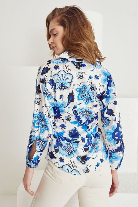 Desenli Saten Gömlek-Mavi