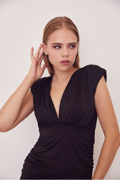 Vatkalı Elbise-Siyah