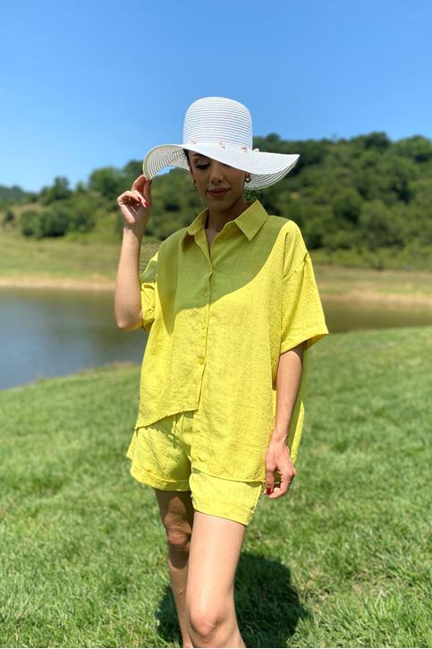 Paçası Duble Şortlu Takım-Sarı