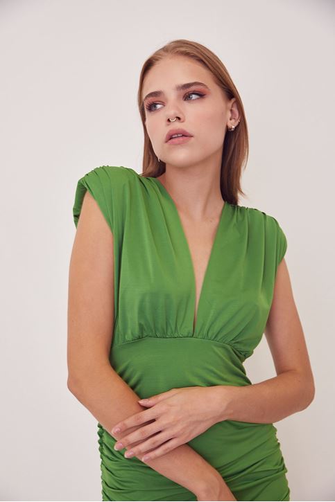 Vatkalı Elbise-Yeşil