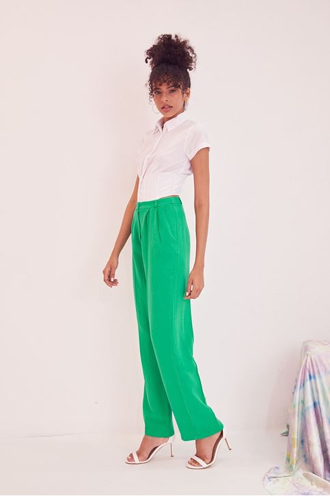 Palazzo Keten Pantolon-Yeşil