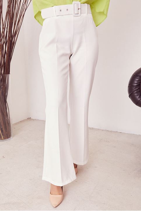 İspanyol Paça Dabıl Pantolon-Ekru