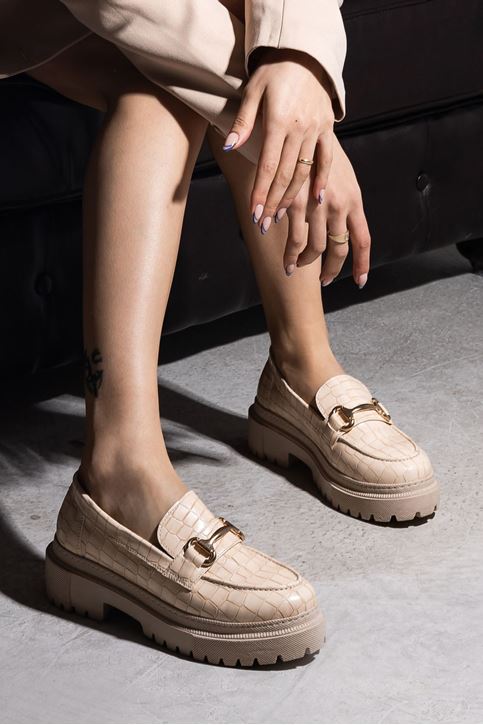 Kroko Desen Ayakkabı-Bej