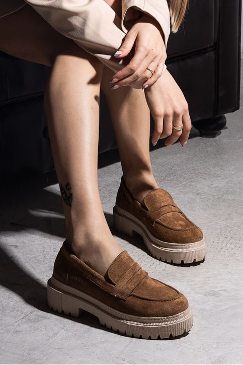 Kalın Taban Süet Ayakkabı-Taba