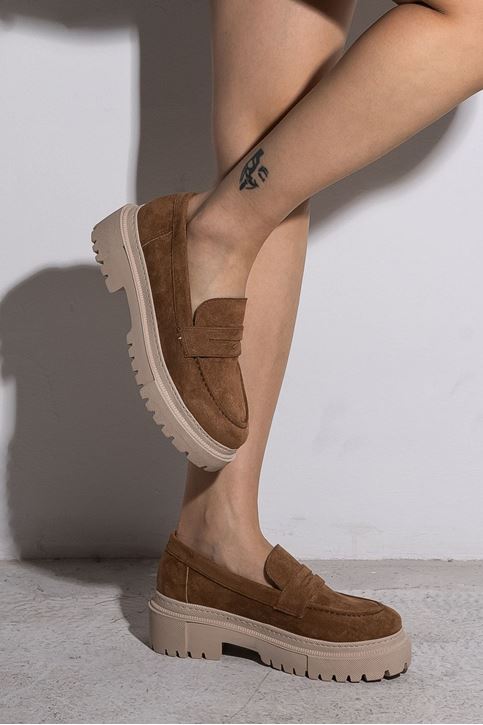 Kalın Taban Süet Ayakkabı-Taba