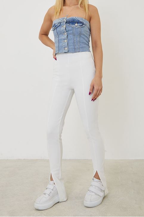 Yırtmaç Detay Pantolon-Beyaz