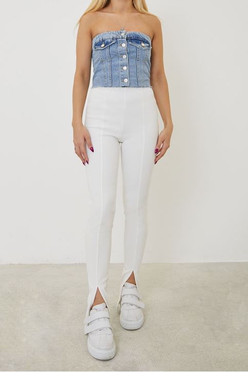 Yırtmaç Detay Pantolon-Beyaz