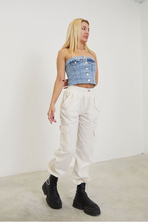 Kargo Cep Paraşüt Pantolon-Ekru