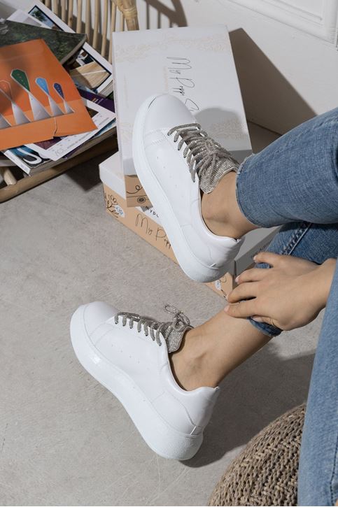 Taşlı Spor Ayakkabı-Beyaz