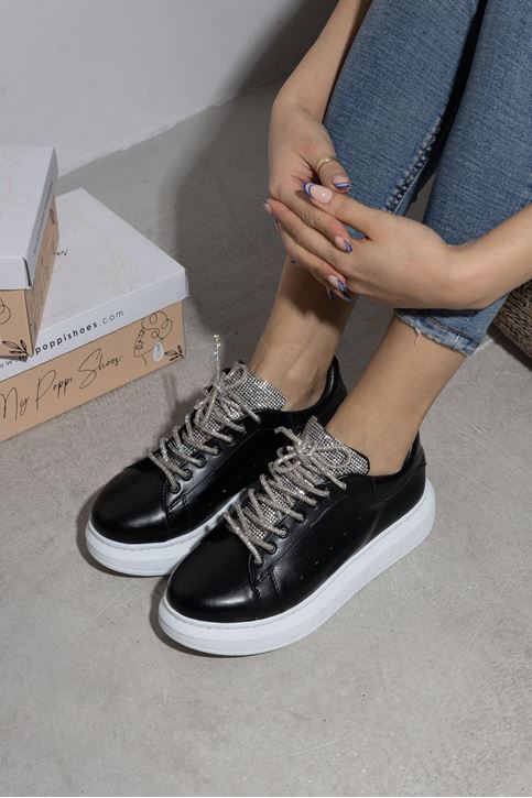 Taşlı Spor Ayakkabı-Siyah