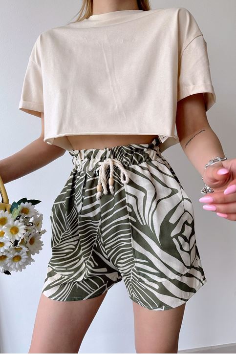 Desenli Şort-Haki