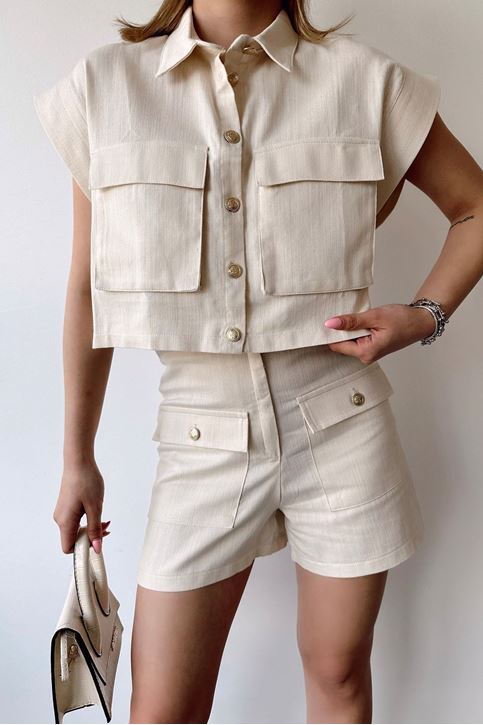 Keten Şort Takım-Taş