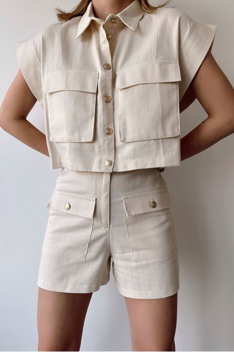 Keten Şort Takım-Taş