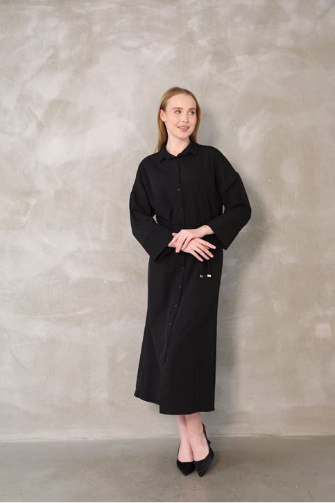 Takma Manşet Dabıl Elbise-Siyah