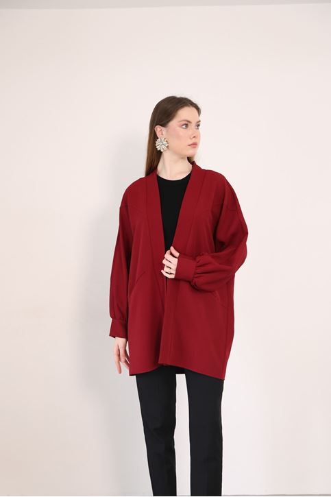 Cep Detay Atlas Hırka-Bordo