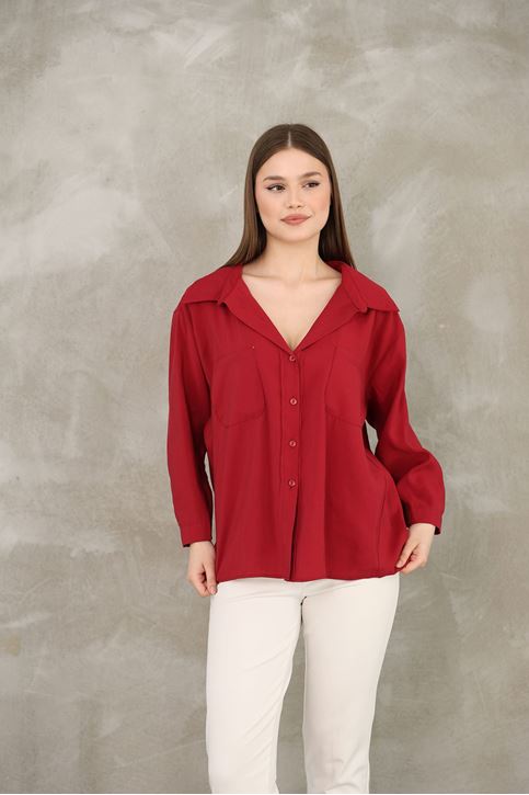 Çift Cep Dokuma Modal Tunik-Bordo