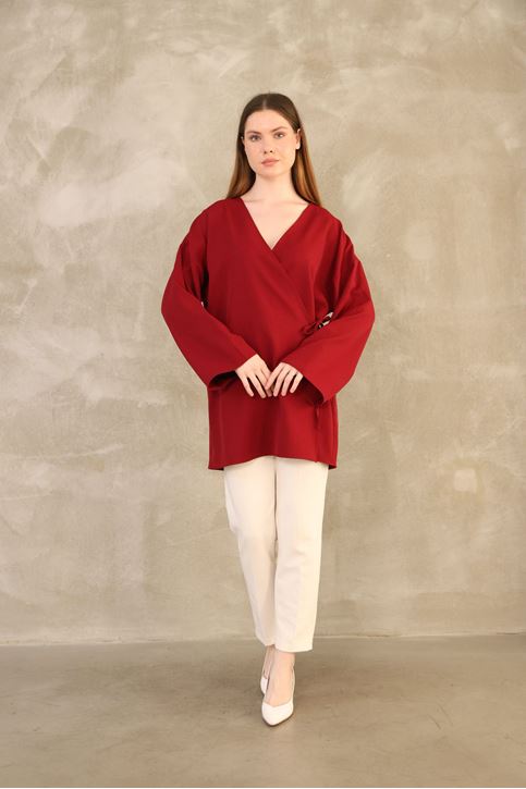 Yan Bağlamalı Atlas Tunik-Bordo