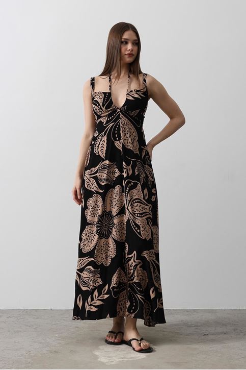 ASKILI VİSCON ELBİSE - Siyah