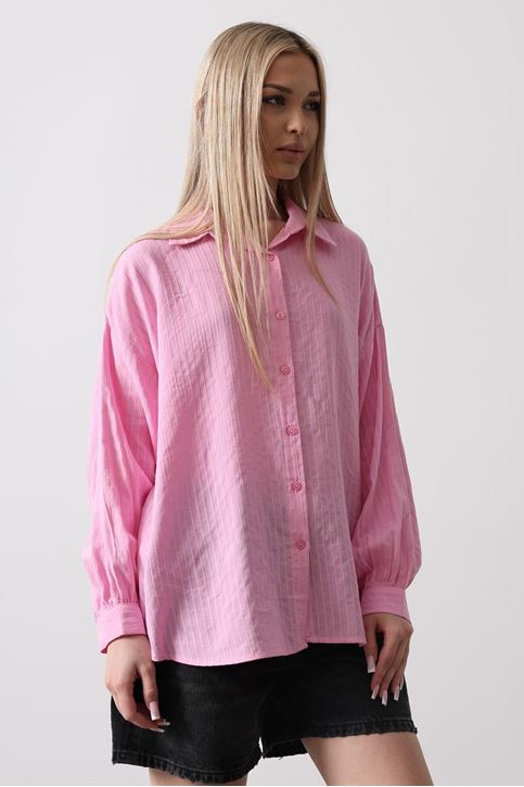 Çizgili Uzun Kol Gömlek - Pembe
