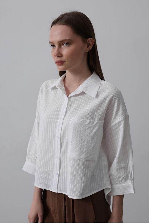 Cepli Kısa Kesim Gömlek - Beyaz