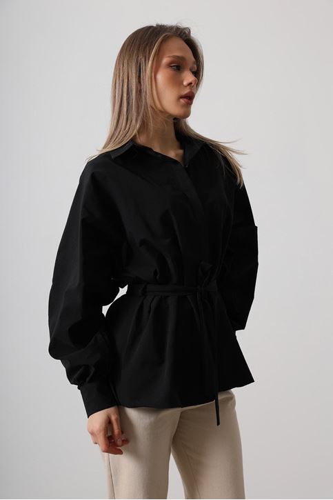 Bel Detaylı Gömlek - Siyah