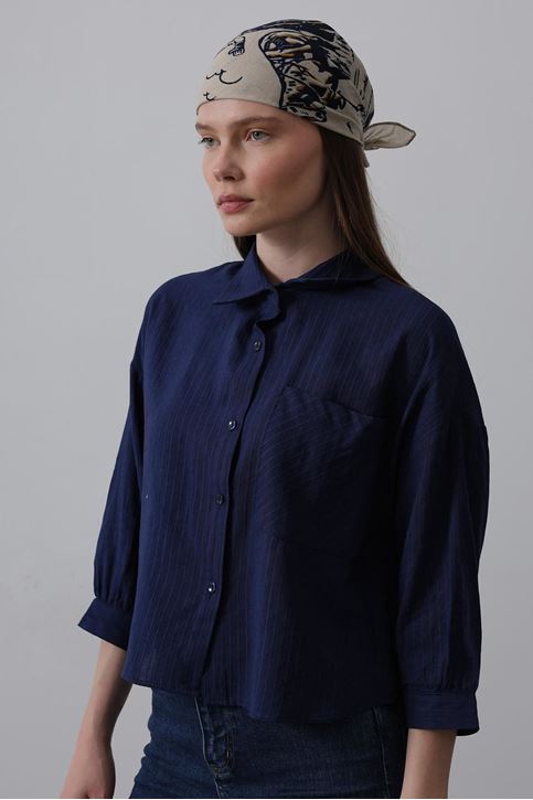 Cepli Kısa Kesim Gömlek - Lacivert