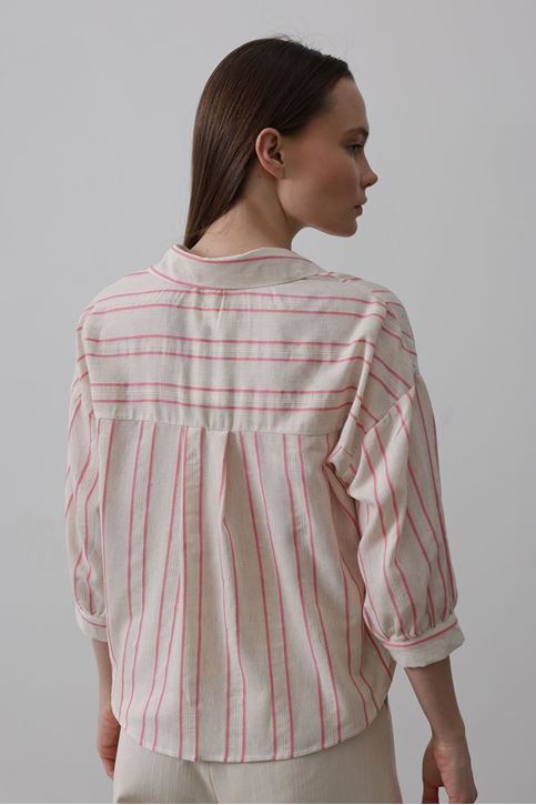 Çizgili Kısa Gömlek - Bej Pembe