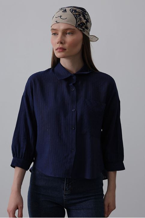 Cepli Kısa Kesim Gömlek - Lacivert