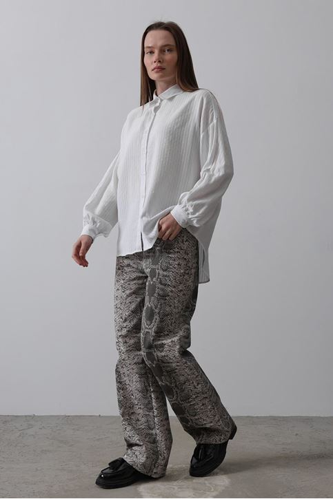 Çizgili Uzun Kol Gömlek - Beyaz