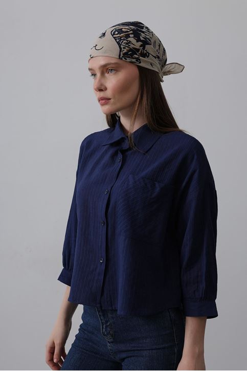 Cepli Kısa Kesim Gömlek - Lacivert